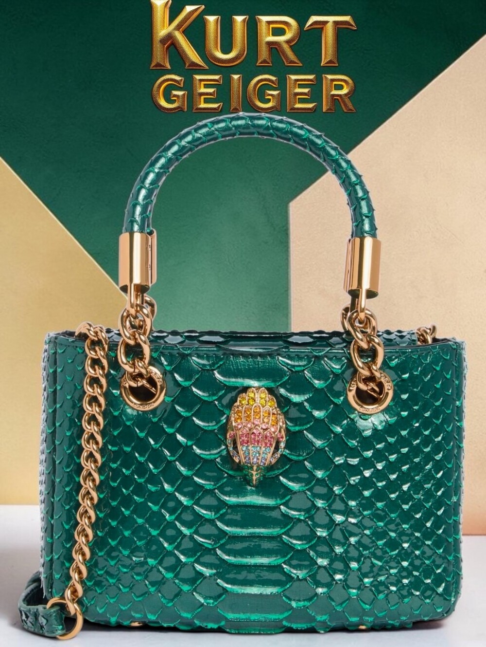 Kurt Geiger Green Snake-Embossed Crossbody Bag w/ Wallet NWT! (Retail $535) - Picture 16 of 16